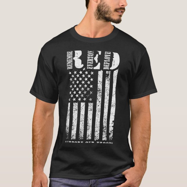 RED Support Troops Remember Everyone Deployed RED T-Shirt (Front)