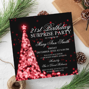 Red Surprise 21st Birthday Christmas Lights Invitation