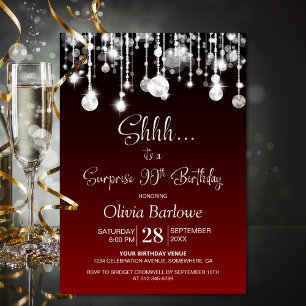 Red Surprise 90th Birthday Party Invitation