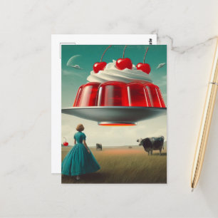 Red Surreal Sweet Treat in Dairy Pasture Postcard