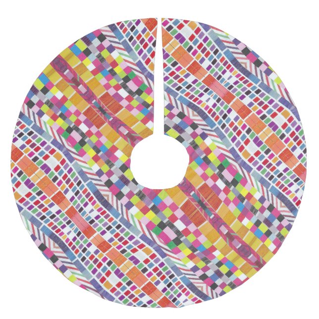 Red Swatches and Colourful Pixels Brushed Polyester Tree Skirt (Front)
