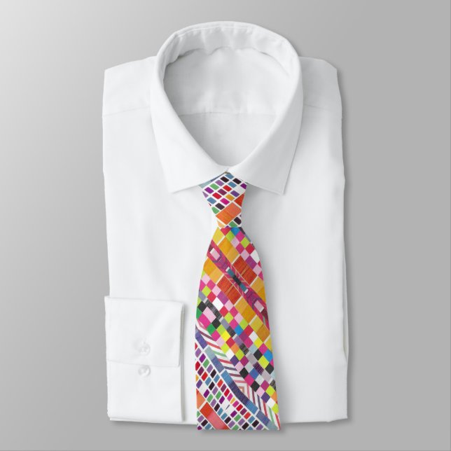 Red Swatches and Colourful Pixels  Tie (Tied)