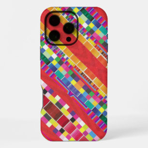 red swatches, stripes, and colorful pixels iPhone 16 pro max case