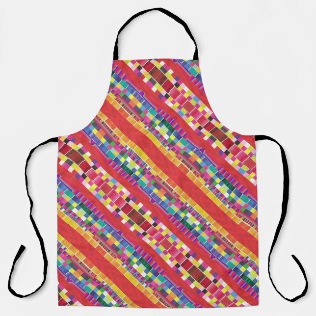red swatches, stripes, and colourful pixels apron (Front)