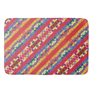 red swatches, stripes, and colourful pixels bath mat