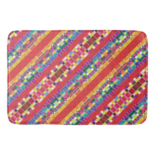 red swatches, stripes, and colourful pixels bath mat (Front)