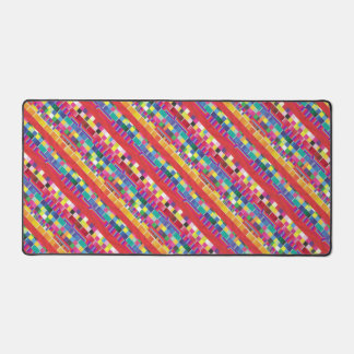 red swatches, stripes, and colourful pixels desk mat