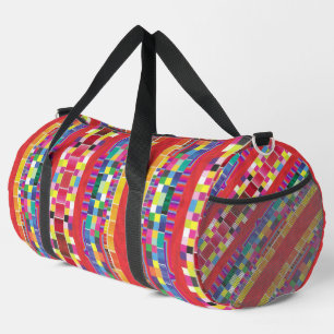 red swatches, stripes, and colourful pixels duffle bag