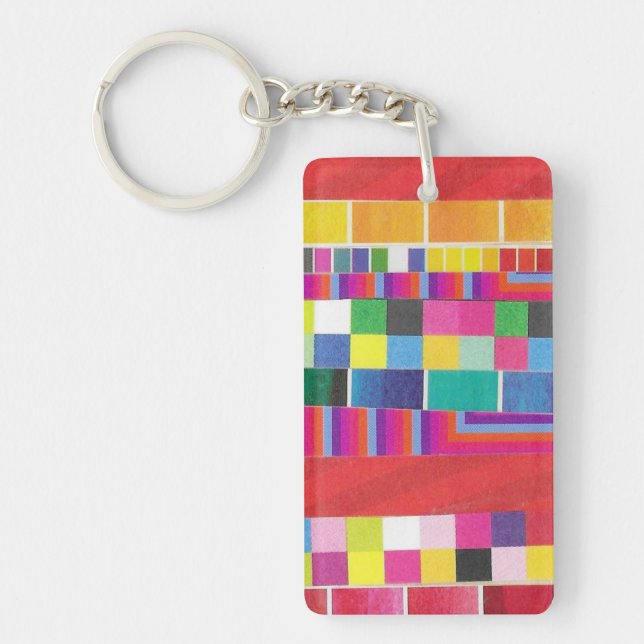 red swatches, stripes, and colourful pixels key ring (Front)