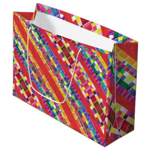 red swatches, stripes, and colourful pixels large gift bag