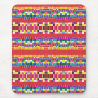 red swatches, stripes, and colourful pixels mouse pad