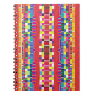 red swatches, stripes, and colourful pixels notebook