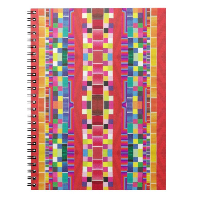 red swatches, stripes, and colourful pixels notebook (Front)