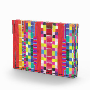 red swatches, stripes, and colourful pixels photo block