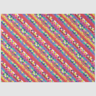 red swatches, stripes, and colourful pixels tissue paper