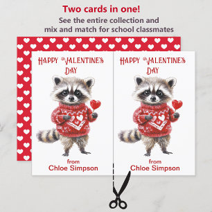 Red Sweater Racoon Kid's Valentine Party Card