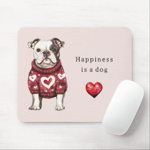 Red Sweater White Hearts Happiness is a dog Mouse Pad