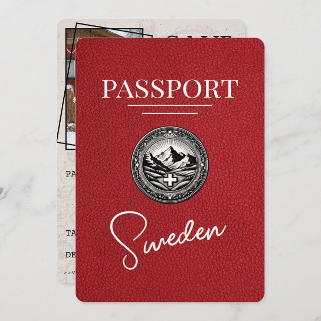 Red Sweden Passport Save The Date (Front/Back)