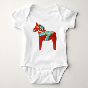 Red Swedish Dala Horse Baby Bodysuit
