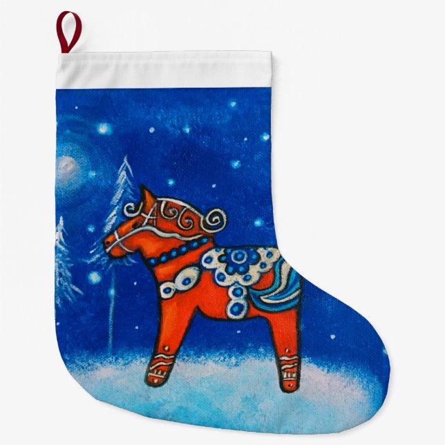 Red Swedish Dala Horse Christmas Stocking (Front)