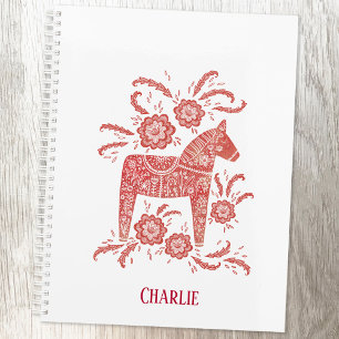 Red Swedish Dala Horse Custom Name Planner