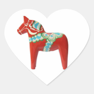 Red Swedish Dala Horse Heart Sticker