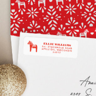 Red Swedish Dala Horse Holiday Return Address Label