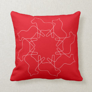 Red Swedish Dala Horse Snowflake Cushion
