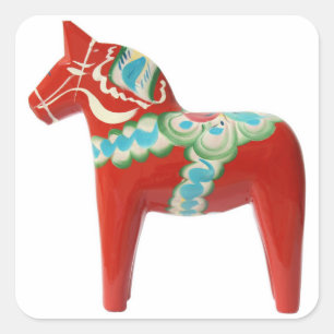 Red Swedish Dala Horse Square Sticker