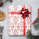 Red Swedish Dala Horse White Holiday Gift Wrap<br><div class="desc">This elegant holiday gift wrapping paper features a folk art pattern of flowers,  dala horses and hearts with a Swedish twist in classic red on a white background. The white background can be changed to any colour of your choice using the customise further link and the colour picker.</div>