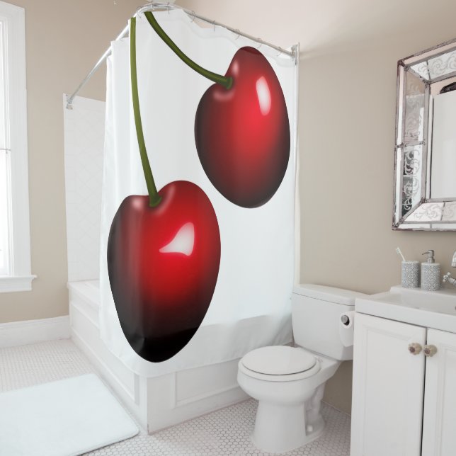 Red Sweet Cherry Shower Curtain - Custom Colours (In Situ)