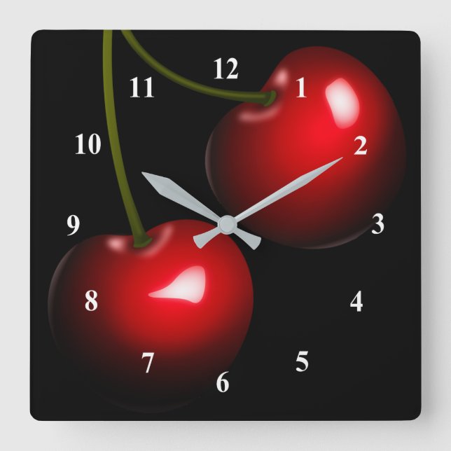 Red Sweet Cherry Square Wall Clock (Front)
