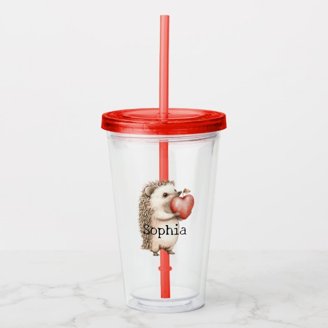 Red Sweet Heart Hedgehog   Acrylic Tumbler (Front)