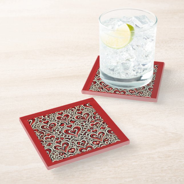 Red Sweet Hearts  Glass Coaster (Angled)