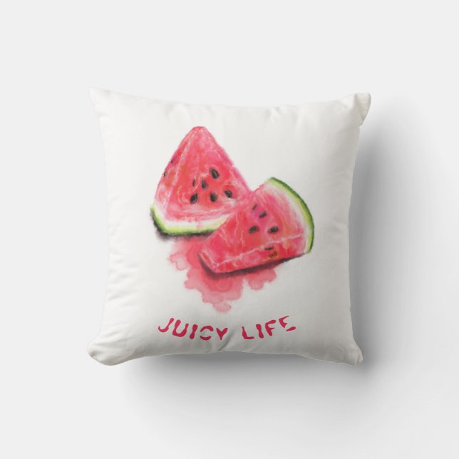 Red Sweet Juicy Watermelon Pieces Tasty - Drawing  Cushion (Front)