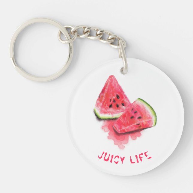 Red Sweet Juicy Watermelon Pieces Tasty - Drawing  Key Ring (Front)