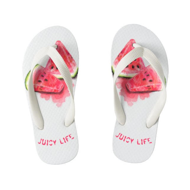 Red Sweet Juicy Watermelon Pieces Tasty - Drawing  Kid's Thongs (Footbed)