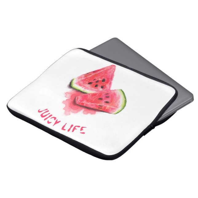 Red Sweet Juicy Watermelon Pieces Tasty - Drawing  Laptop Sleeve (Front Top)