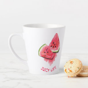 Red Sweet Juicy Watermelon Pieces Tasty - Drawing  Latte Mug