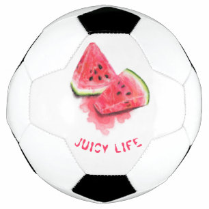 Red Sweet Juicy Watermelon Pieces Tasty - Drawing Soccer Ball