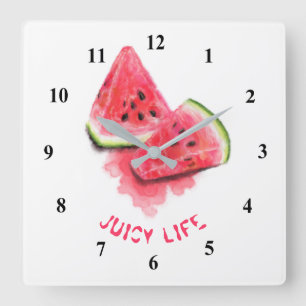 Red Sweet Juicy Watermelon Pieces Tasty - Drawing Square Wall Clock