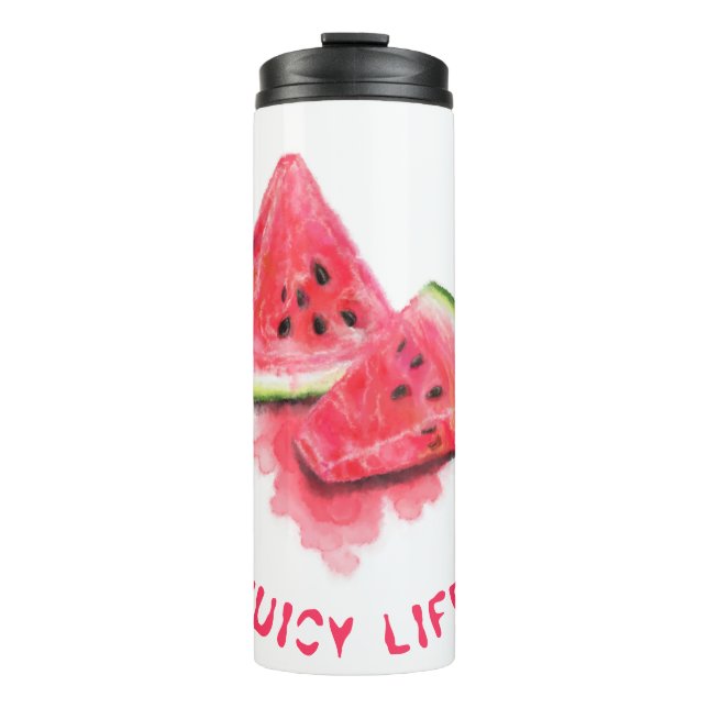Red Sweet Juicy Watermelon Pieces Tasty - Drawing  Thermal Tumbler (Front)
