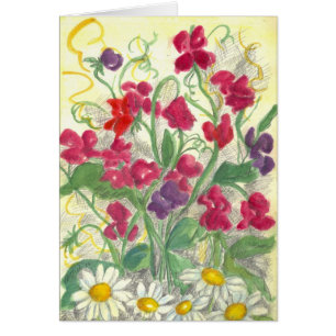 Red Sweet Pea Flower Garden Watercolor Blank Card