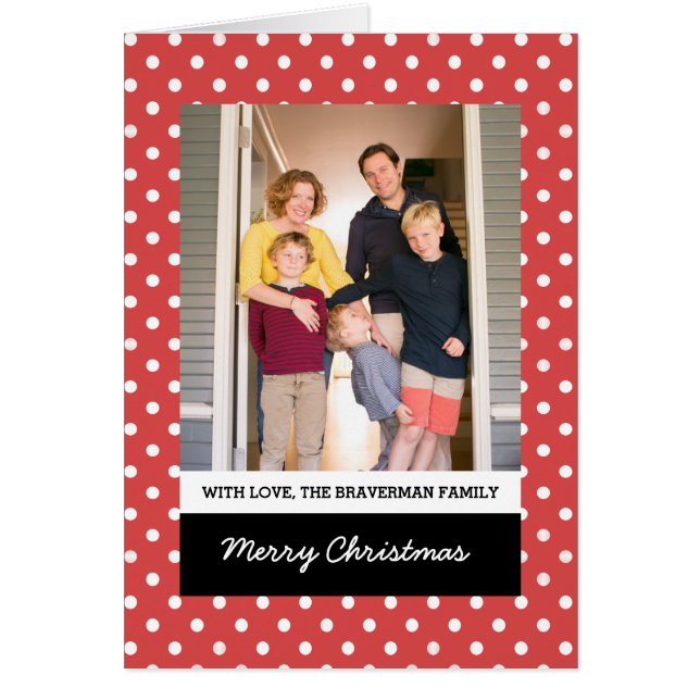 Red Sweet Polka Dot Holiday Photo Greeting Card (Front)