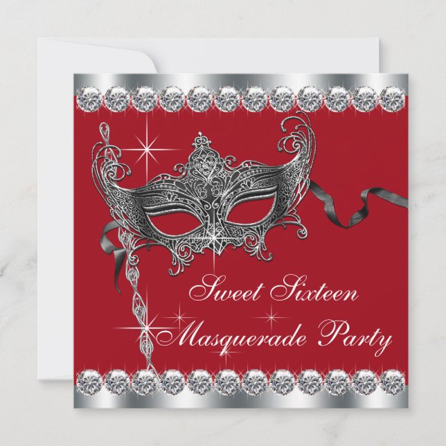 Red Sweet Sixteen Masquerade Party Invitations (Front)