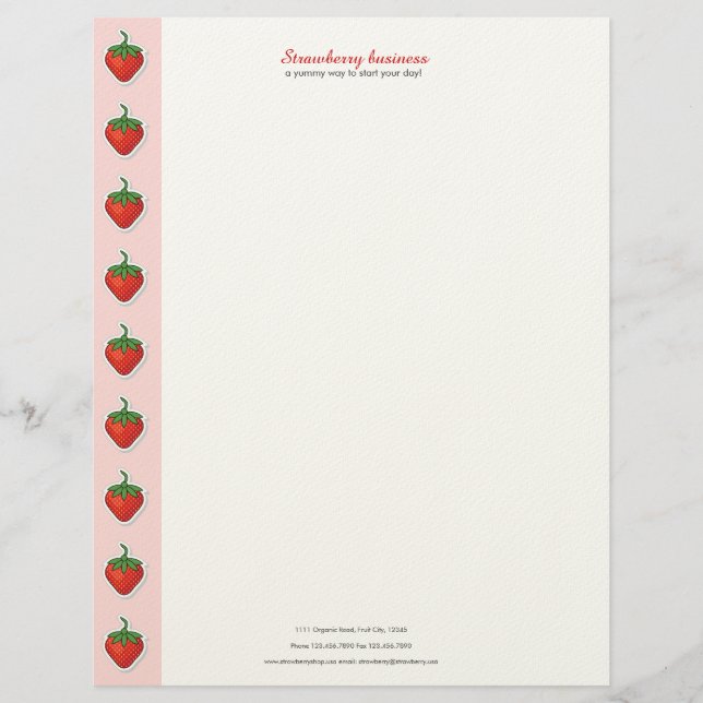 Red Sweet Strawberry - personalised text & address Letterhead (Front)