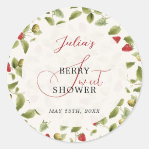 Red Sweet Strawberry Wildflower Wreath Baby Shower Classic Round Sticker