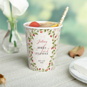 Red Sweet Strawberry Wildflower Wreath Baby Shower Paper Cups