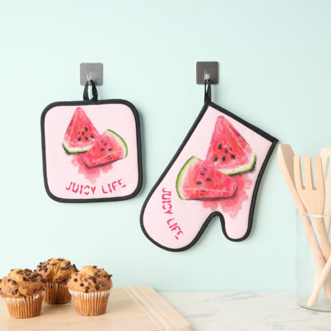Red Sweet Watermelon Oven Mitt & Pot Holder Set (Insitu(Hanging))