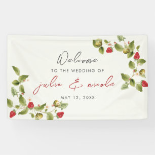 Red Sweet Wild Strawberry Flowers Wedding Banner
